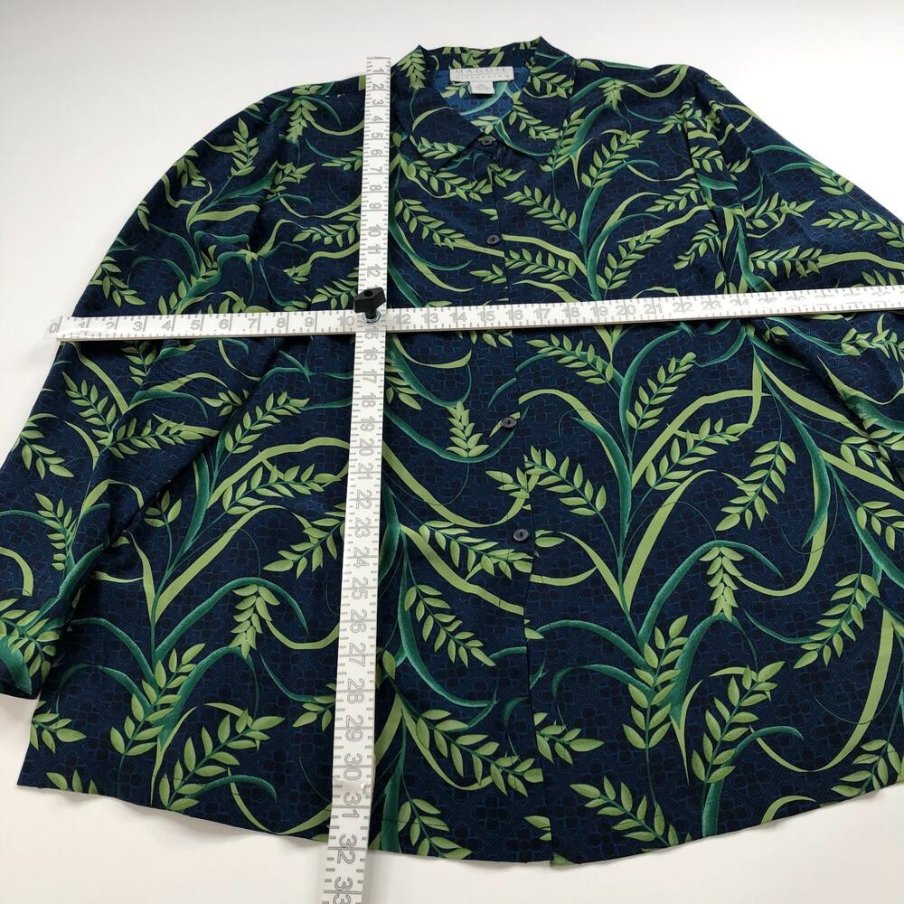 Maggie McNaughton 100% Silk Plus 3X Button Long Sleeve Shirt Floral Blue MINT - Picture 3 of 8